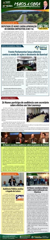 Boletim Informativo do Mandato do Deputado Zé Nunes, do dia 24/10/2017 - Assessoria do Gabinete